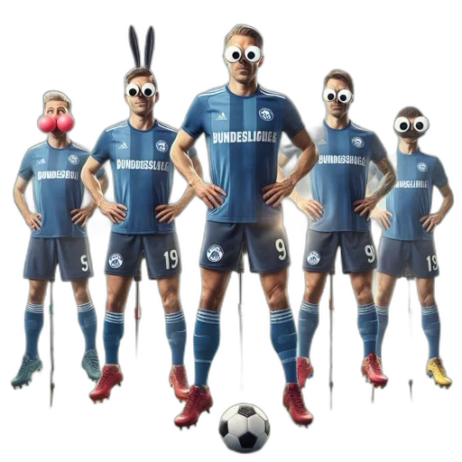 concept art, cartoon, pixel art, fantasy art, blue, five, soccer, players transparent PNG cut-out