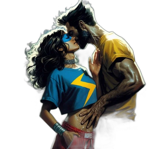 comic book art, concept art, intimate, embrace, occurs, between, couple, beneath transparent PNG cut-out
