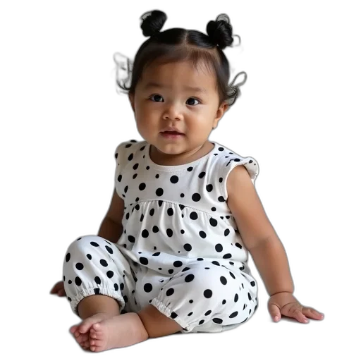 dress, photorealistic, baby, wearing, black, white, polka, print transparent PNG cut-out