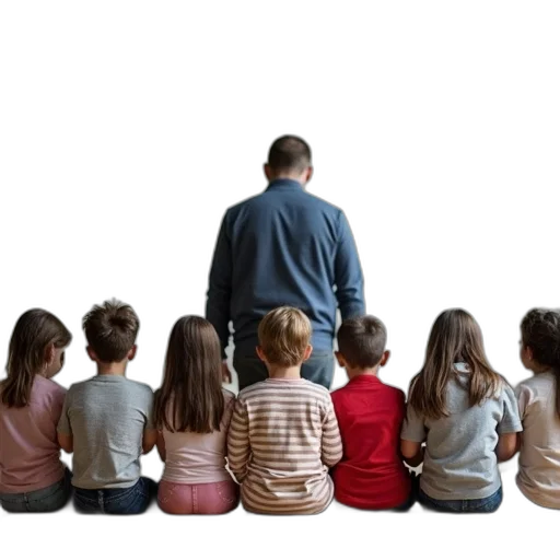 staff, image, features, group, children, sitting, row, man transparent PNG cut-out