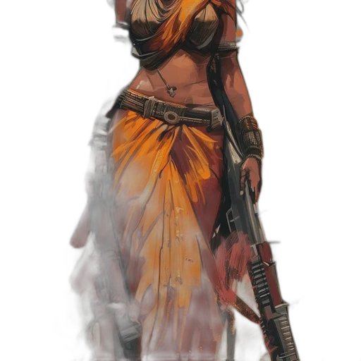dress, weapon, staff, concept art, fantasy art, comic book art, pixel art, golden transparent PNG cut-out