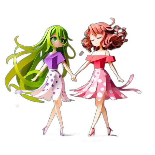 dress, staff, pixel art, concept art, 3d render, anime, green, two transparent PNG cut-out
