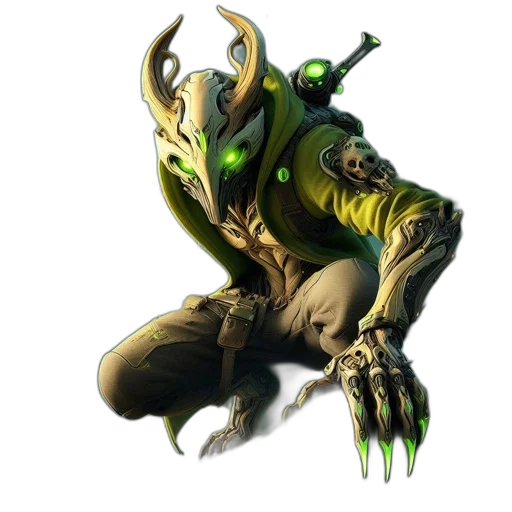 mask, creature, staff, weapon, concept art, fantasy art, comic book art, 3d render transparent PNG cut-out