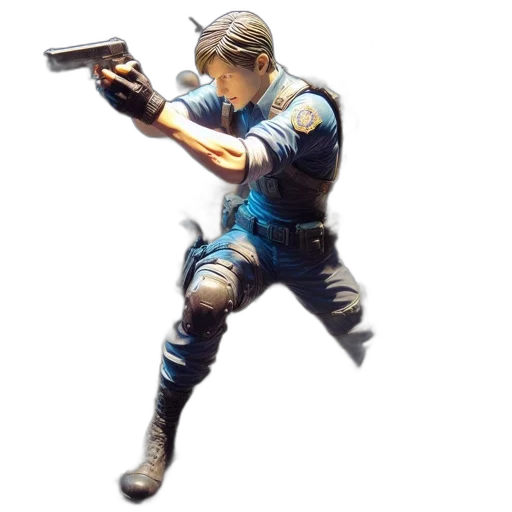 weapon, staff, face, jacket, concept art, 3d render, pixel art, cyberpunk transparent PNG cut-out