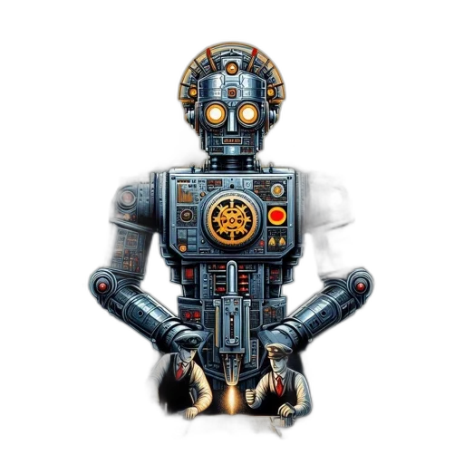robot, pixel art, concept art, 3d render, cyberpunk, grand, hall, massive transparent PNG cut-out