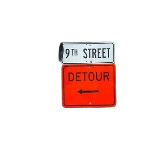 traffic, light, sign, says, 9th, street, detour, arrow transparent PNG cut-out