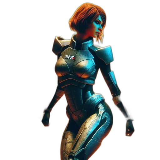 robot, weapon, jacket, dress, concept art, 3d render, cyberpunk, comic book art transparent PNG cut-out