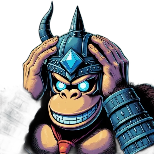 mask, crown, comic book art, concept art, large, anthropomorphic, ape, armor transparent PNG cut-out