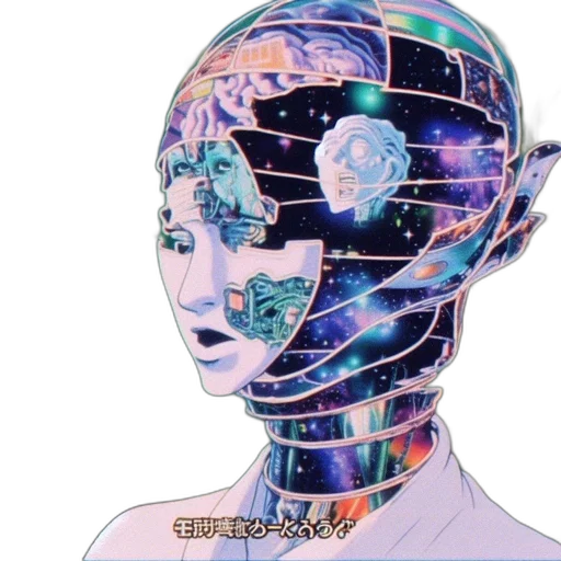 robot, mask, face, crown, vaporwave, cyberpunk, anime, concept art transparent PNG cut-out
