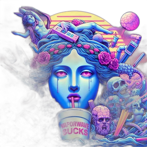 mask, vaporwave, concept art, fantasy art, cyberpunk, neon lights, pastel, colorful transparent PNG cut-out