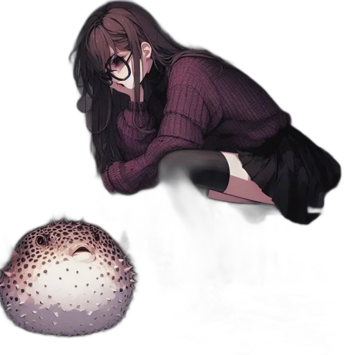 hair, creature, umbrella, concept art, watercolor, fantasy art, pixel art, underwater transparent PNG cut-out