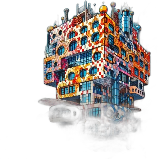 building, robot, concept art, 3d render, pixel art, cyberpunk, colorful, geometric transparent PNG cut-out
