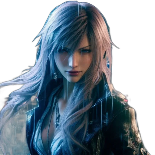 concept art, fantasy art, photorealistic, cyberpunk, blue, woman, faces, rain transparent PNG cut-out