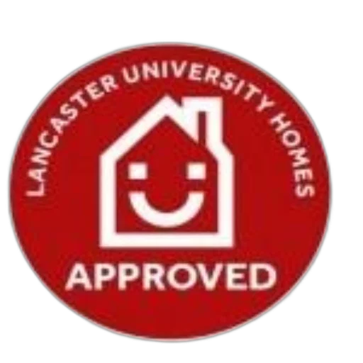 red, circular, logo, text, lancaster, university, homes, approved transparent PNG cut-out