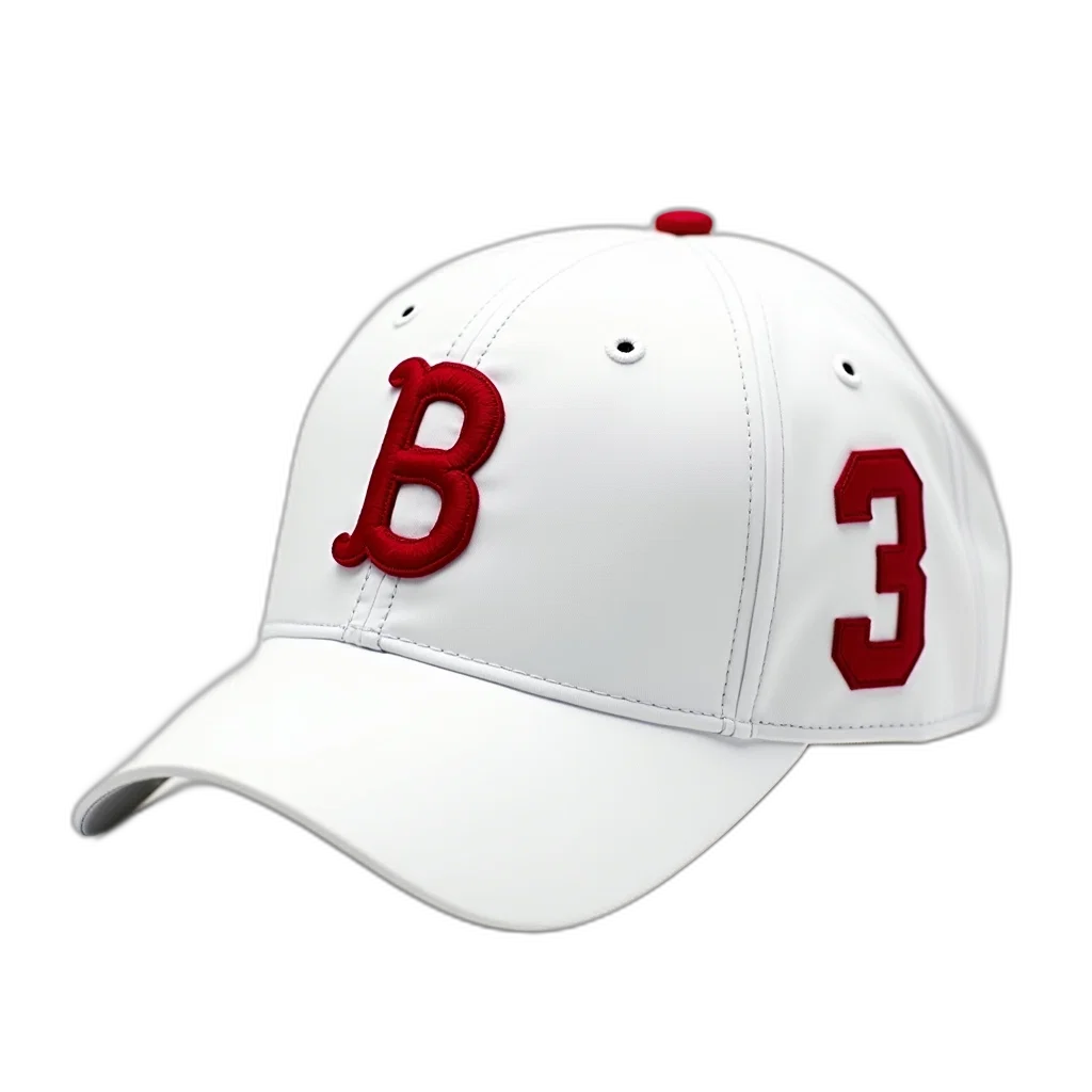 hat, 3d render, white, baseball, cap, red, embroidered, letter transparent PNG cut-out