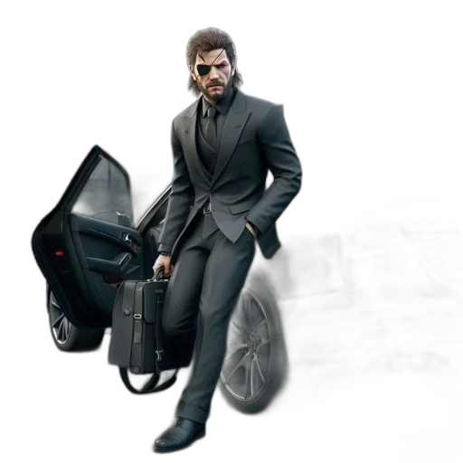 jacket, car, concept art, 3d render, photorealistic, man, steps, out transparent PNG cut-out