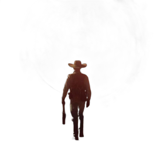 hat, concept art, pixel art, comic book art, cowboy, stands, front, fiery transparent PNG cut-out