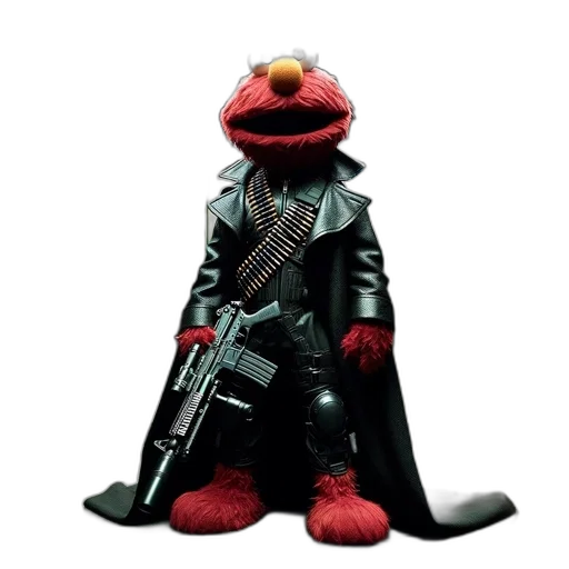weapon, staff, animal, jacket, concept art, 3d render, pixel art, elmo transparent PNG cut-out