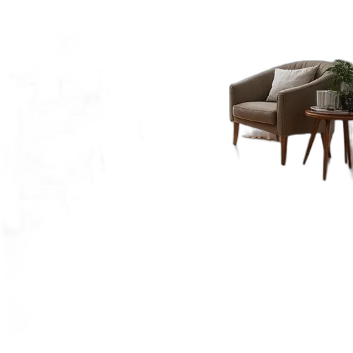 furniture, 3d render, photorealistic, concept art, forest, earth tones, monochrome, dark transparent PNG cut-out
