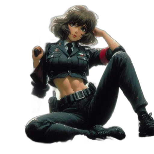 jacket, concept art, cyberpunk, comic book art, photorealistic, female, character, military transparent PNG cut-out