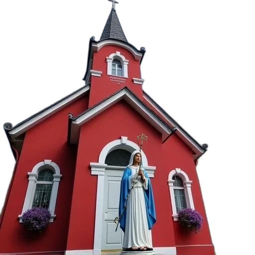 building, dress, 3d render, red, church, white, steeple, cross transparent PNG cut-out