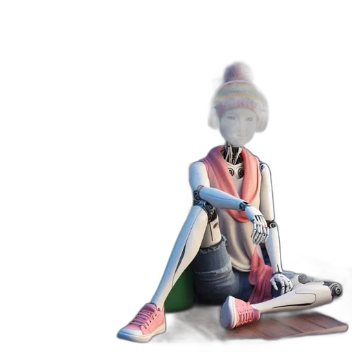 robot, sword, staff, jacket, 3d render, concept art, vaporwave, photorealistic transparent PNG cut-out