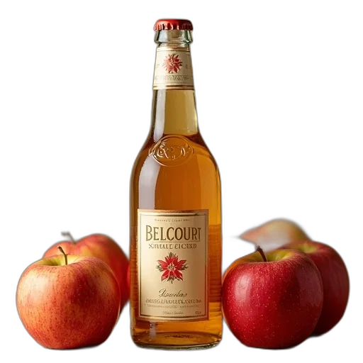 food, bottle, 3d render, photorealistic, apple, ciding, label, belcourt transparent PNG cut-out