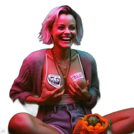 jacket, food, face, creature, concept art, neon lights, fire, neon transparent PNG cut-out