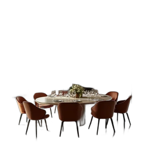 furniture, food, 3d render, earth tones, dark, dining, room, villa transparent PNG cut-out