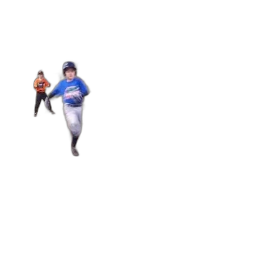 creature, pixel art, baseball, player, blue, shirt, runs, towards transparent PNG cut-out