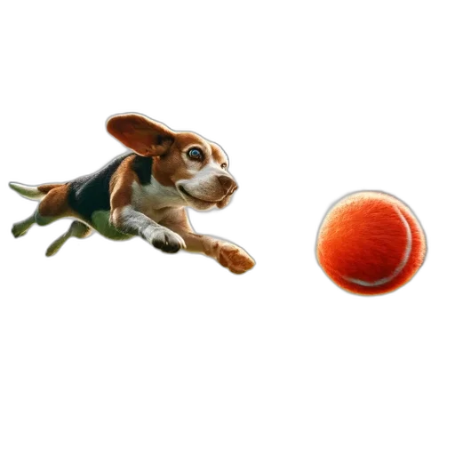 animal, 3d render, beagle, dog, airborne, mid-chase, after, red transparent PNG cut-out
