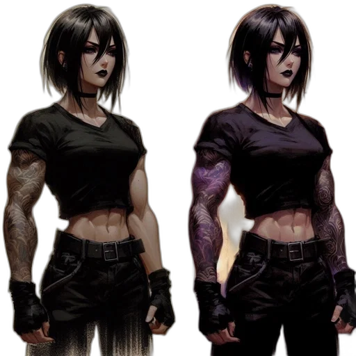 concept art, comic book art, cyberpunk, fantasy art, dark, two, female, characters transparent PNG cut-out