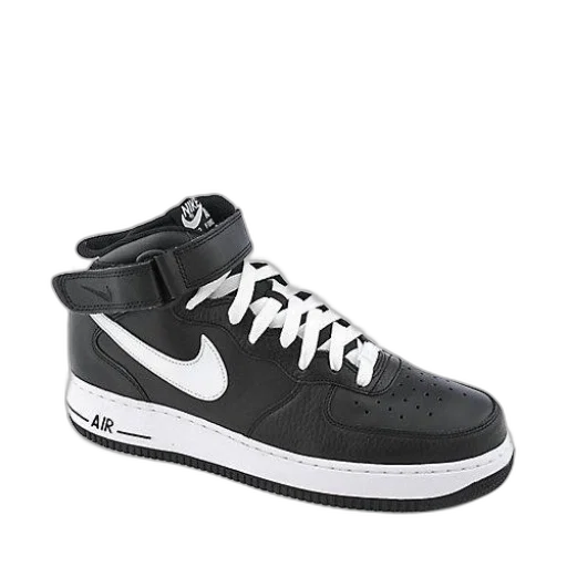 shoes, black, nike, air, force, mid-top, sneaker, white transparent PNG cut-out