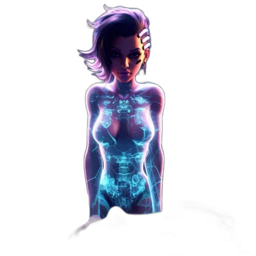 robot, dress, creature, concept art, cyberpunk, pixel art, 3d render, neon lights transparent PNG cut-out