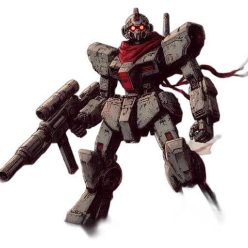 robot, weapon, concept art, 3d render, pixel art, red, barren, landscape transparent PNG cut-out