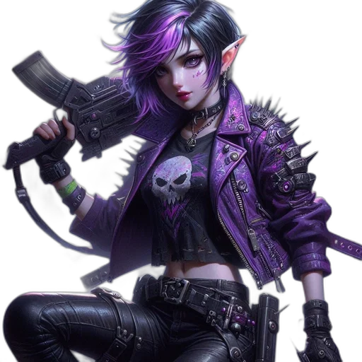 jacket, weapon, staff, cyberpunk, concept art, fantasy art, comic book art, dark transparent PNG cut-out