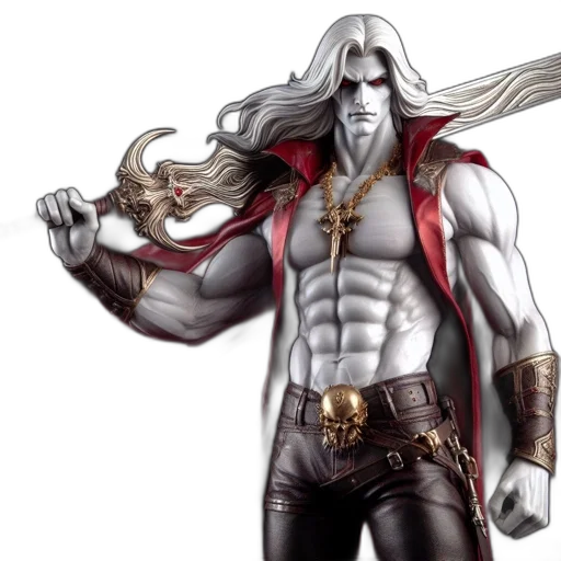 sword, fantasy art, concept art, comic book art, 3d render, statuette, features, strong transparent PNG cut-out