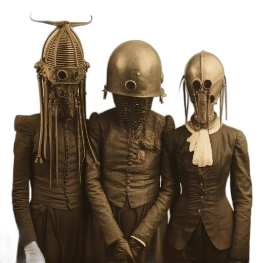 mask, staff, hat, dress, concept art, outer space, dark, three transparent PNG cut-out