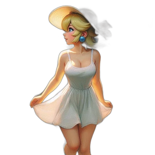 dress, hat, concept art, 3d render, fantasy art, pixel art, pastel, monochrome transparent PNG cut-out