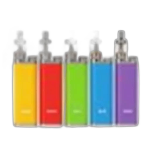 colorful, neon, row, six, identical, e-cigarettes, casings, displayed transparent PNG cut-out