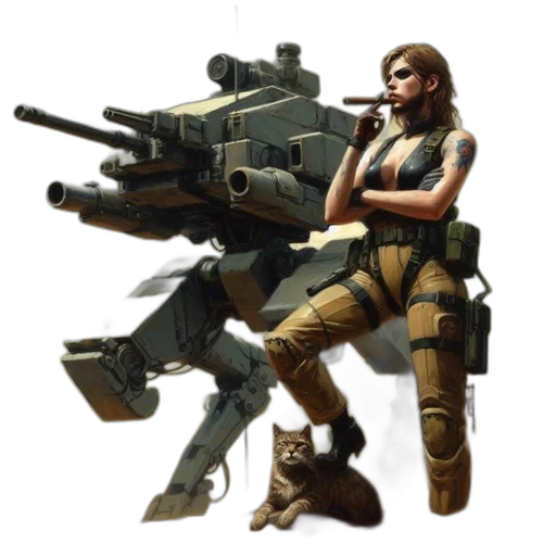weapon, robot, animal, concept art, pixel art, cyberpunk, fantasy art, woman transparent PNG cut-out