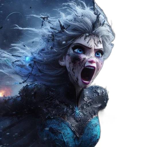 face, concept art, fantasy art, comic book art, distressed, animated, female, character transparent PNG cut-out