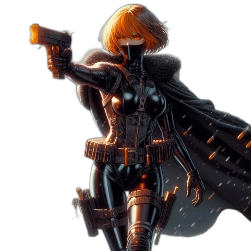 weapon, concept art, cyberpunk, comic book art, 3d render, woman, black, tactical transparent PNG cut-out
