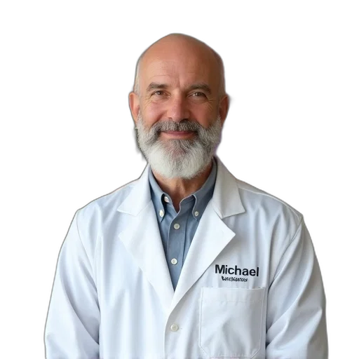 staff, man, bald, head, white, beard, wearing, lab transparent PNG cut-out