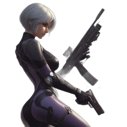 weapon, robot, staff, jacket, concept art, cyberpunk, pixel art, 3d render transparent PNG cut-out