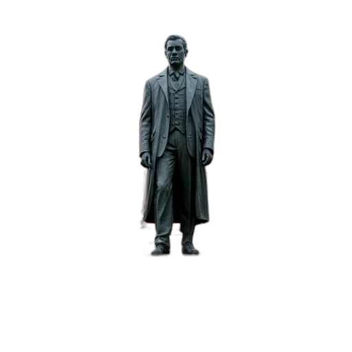 jacket, staff, concept art, 3d render, dark, statue, man, stands transparent PNG cut-out