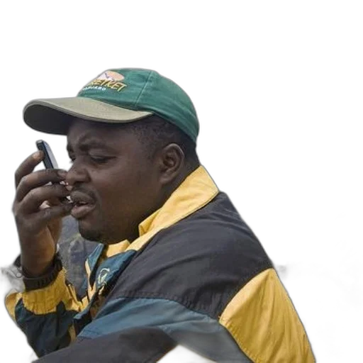 staff, jacket, man, green, yellow, talks, his, cell transparent PNG cut-out