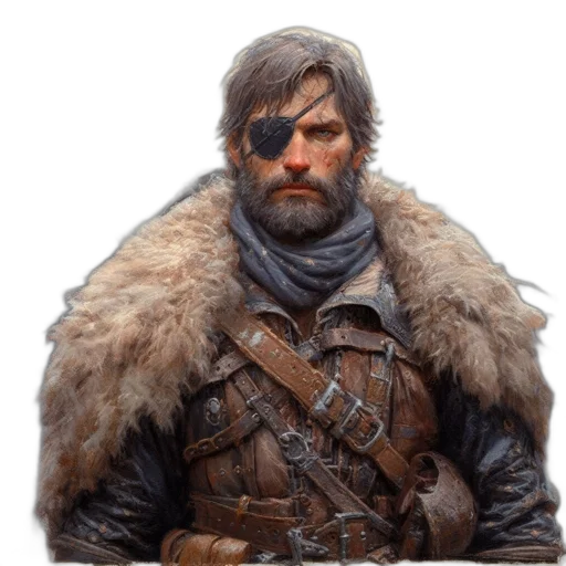 sword, jacket, face, weapon, concept art, fantasy art, photorealistic, pixel art transparent PNG cut-out