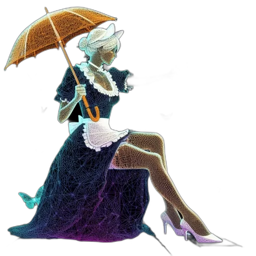 umbrella, dress, staff, concept art, fantasy art, watercolor, pixel art, rain transparent PNG cut-out