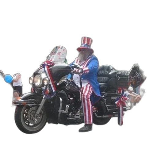 jacket, car, man, dressed, uncle, sam, rides, motorcycle transparent PNG cut-out